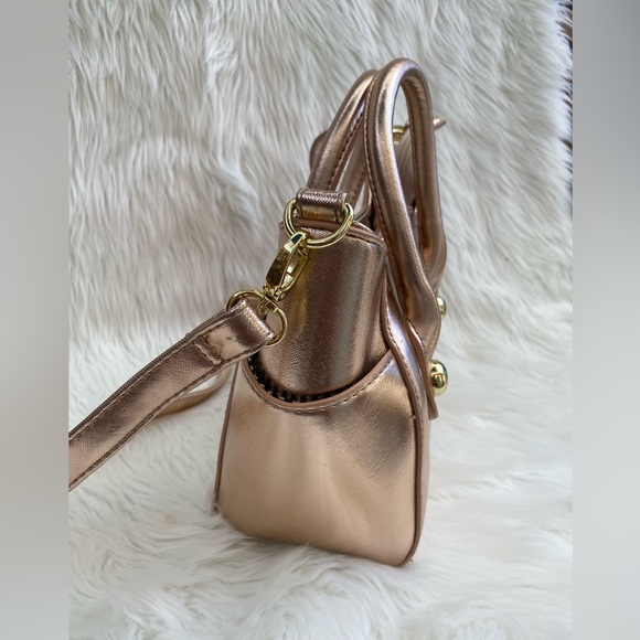 Luv Betsey Johnson Katt Cat Face Satchel Crossbody Bag Purse Rose Gold Saffiano - Picture 3 of 11